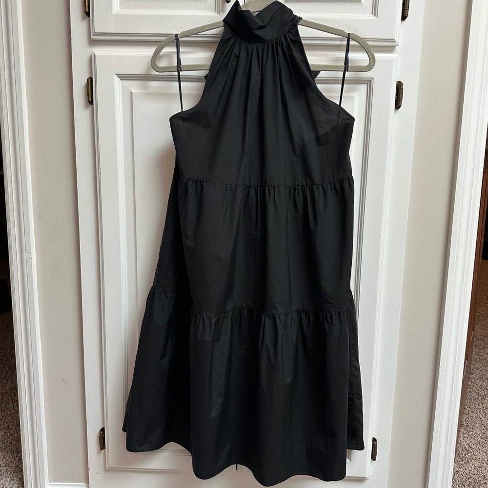 Theory Halter Tier Mini Dress in Black Tech Lawn Size Medium - Picture 2 of 13